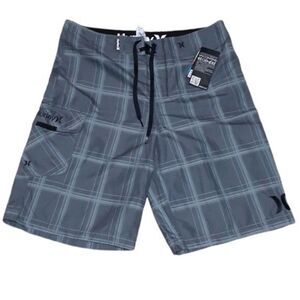 Hurley Men's Board Shorts Grey Plaid Side Pocket Sz 32